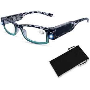 Reading Glasses with Light Bright LED Readers with Lights Reading Glasses Lighted Magnifier Nighttime Reader Compact Full Frame Eyewear Clear Vision Unisex Clear Vision Lighted Eye Glasses，+150