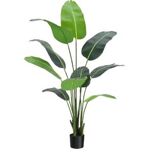 Bird of Paradise Artificial Plant,4FT Faux Tropical Palm Potted Tree Fake Artificial Bird of Paradise Plant for Indoor House Home Office Housewarming