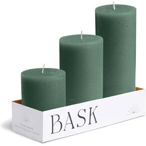 BASK Mottled Pillar Candles - Unscented Ivory Pillar Candles Set of 3 - Dripless Large Smokeless Ivory Pillar Candles for All Occasions