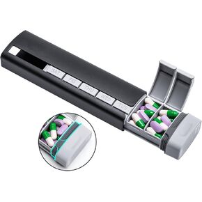 Daviky Metal Travel Pill Organizer, Premium Aluminum Pill Box 7 Day, Weekly Daily Pill Case, Stylish&Cute Pill Holder for Medicines, Supplements and Vitamins (Blue+Gray)