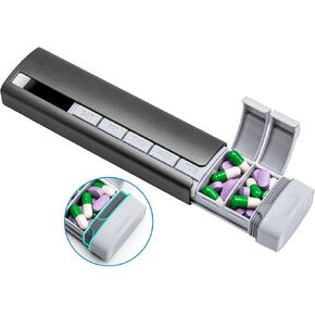 Daviky Metal Travel Pill Organizer, Premium Aluminum Pill Box 7 Day, Weekly Daily Pill Case, Stylish&Cute Pill Holder for Medicines, Supplements and Vitamins (Blue+Gray)