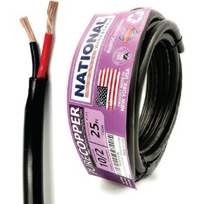 NATIONAL Wire&Cable - 14 Gauge 2 Conductors Premium Electrical Wire - Made in USA - 14 AWG Wire Stranded PVC Cord Copper Cable 25 Ft. Flexible Low Voltage LED Cable Lighting Automotive