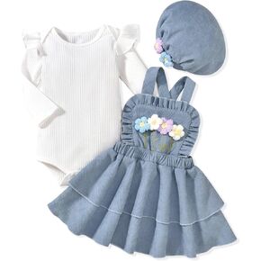 Unutiylo Toddler Baby Girl Clothes Fall Winter Ruffle Newborn Outfit Long Sleeve Baby Romper Overall Skirt Dress