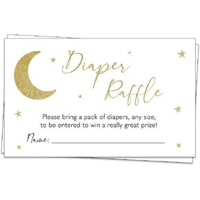 Baby Shower Diaper Raffle Tickets Diaper Wipes Raffle Ticket Insert Request Prize Over the Moon Twinkle Star Twinkling White Gold Card (50 Count)