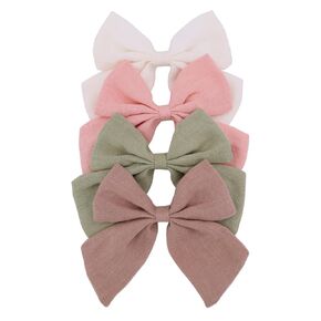 4 PCS Sailor Bow Hair Clips for Kids Girls Women Linen cotton Hair Bow Alligator Clips Baby Toddler Girl Mom Hair Accessories (Beige/Gold)