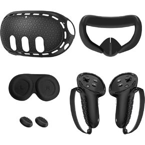 Silicone Cover Set Compatible with Oculus/Meta Quest 3 Accessories,Silicone Cover,VR Face Cover,Protective Cover,Touch Controller Grips Cover,kit(Black)