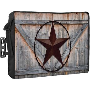 Rocking Giraffee Outdoor TV Cover Texas Western Star on Brown Wood Board Waterproof Weatherproof TV Covers for 80 to 85 Inch Outside Flat Screen TV Protector Shield 75" W x 45" H x 4.5" D