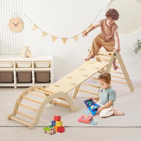 Wooden Pikler Triangle Set - 7 in 1 Montessori Foldable Toddler Climbing Toys for Early Learning - Includes Arch, Ramp, and Climbing Triangle - Indoor/Outdoor Playground Equipment for Toddlers