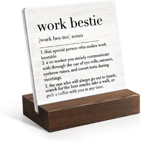 Work Bestie Definition Acrylic Sign with Wooden Stand, Leaving Retirement Gift for Colleague, New Job Promotion Gift for Work Bestie Coworker, Coworker Appreciation Gift, Gift for Work Friend B