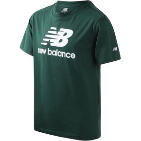 New Balance Boys' T-Shirt - Cotton Core Stacked Logo Shirt for Boys - Kids Youth Athletic Crewneck Short Sleeve Tee (8-20)