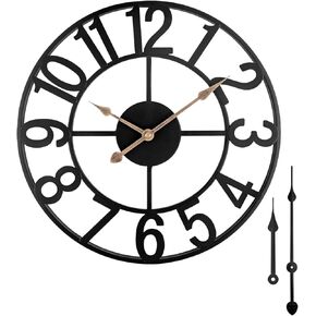 Large Wall Clock for Living Room Decor - Wall Clocks Battery Operated for Kitchen - 24 inch Decorative Metal Analog Extra Large Clock for Bedroom, Home, Kitchen, Office, Wall Decor (Black)