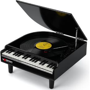 Bluetooth Record Player with Built-in Speakers, Modern 3-Speed Turntable, USB Playback and Vinyl to MP3 Recording, Vinyl Player in Piano Design- Black