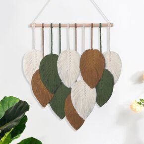 Weldomcor Macrame Wall Hanging Leaves Chic Woven Leaf Tassels Decoration Cotton Ornaments Tapestry Room Decor Modern Bohemian Handmade Feather Wall Art Decorations for Apartment Backdrop (Navy Blue)