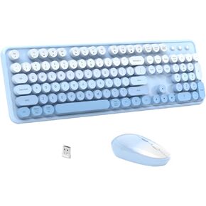 JAMfit Wireless Keyboard Mouse Combos, 2.4G Colorful Retro Typewriter Full-Size Keyboard - Gradient Colorful Computer Keyboard for Windows, Mac, PC, Desktops, Laptop (Gradient- Sky Blue)