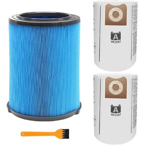 2 Pack VF5000 Vacuum Filter for Ridgid Shop Vac 5-20 Gallon Wet Dry Vacuums WD1450 WD0970 WD1270 WD06700 WD1680 + 3 Pack VF3502 High Efficiency Vacuum Bags for Ridgid Shop Vac 12-16 Gallon