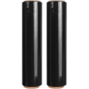 Stretch Wrap Roll, Heavy Duty 1500ft Shrink Wrap Roll, Black 18 Inch 80 Gauge Industrial Strength Stretch Film, Plastic Wrap for Pallet Wrapping Shipping Moving(2 Pack)