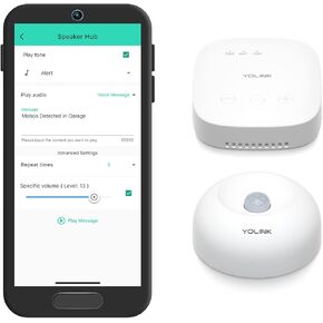 YoLink SpeakerHub & One Motion Sensor Smart Home and Security Kit – Audio Hub Plays Tones/Sounds, Spoken Messages, LoRa-Powered ¼ Mile Range, WiFi Required