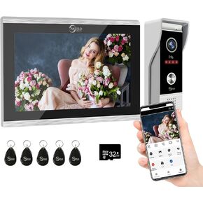Wired Video Doorbell Apartment Intercom System,10 Inch Full Touch Monitor,1080P Doorbell Camera,TUYA WiFi Smart Home Video Intercom Door Phone Kits IC Unlock for Villa Home,32G
