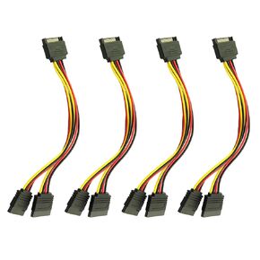 4PCS Sata 1 in 2 Hard Disk Drive Power Cable with Clip Copper 20CM Long 15P Male to 2 Female Power Splitter Cable Female Straight Shrapnel for Computer Host Adapter Cable, Yellow, red, black