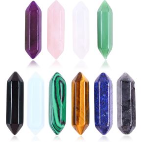 20pcs Natural Hexagonal Crystal Bullet Point Hexagonal Healing Crystal Wand Gemstones Bullet Shaped Quartz Gift for Energy Balancing Chakra Meditation Therapy, Birthday, Decoration