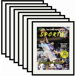Goldfinch 4 Packs Sports Magazine Frames Displays Magazines Measuring 8.5 x 11.25 inches with Black Core Matting with Installed Hangers (4, Black Frame Black Mat)
