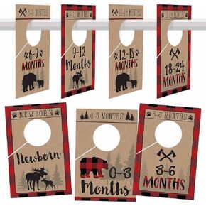 7 Lumberjack Baby Nursery Closet Organizer Dividers For Boy Clothing, Age Size Hanger Organization For Kid Toddler Infant Newborn Clothes Must Have, Shower Registry Gift Supplies, Woodland 0-24 Months