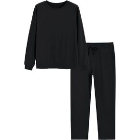 Weintee Women's Cotton Sweatsuits 2 Piece Set Sweatpants and Sweatshirt Straight Leg Jogging Suits