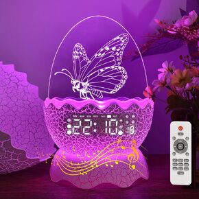 Butterfly Night Light Sleep Lamp with Alarm Clock Butterfly Décor Light Perfect Birthdays Gifts/Holiday Gifts for Boys and Girls