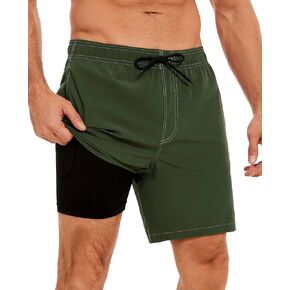 Aueyan Mens Swim Trunks with Compression Liner 7 inch Quick Dry Beach Board Shorts