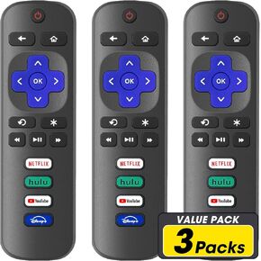 3 Pack Replacement Remote Control Only for Roku TV, Compatible for TCL Roku/Hisense Roku/Sharp/Philips/Onn Roku (Not for Roku Stick and Box)