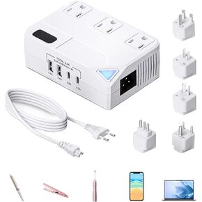 Step Down 220V to 110V Voltage Converter, 230W Universal Travel Converter for Hair Straightener/Curling Iron with 2 USB A and 2 USB C, Use for UK, US, AU, EU, IT, India More Than 150 Countries