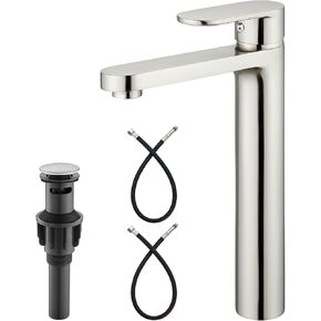 Vessel Sink Bathroom Tall Faucet One Hole Single Handle Basin Mixer Tap Lavatory Vanity Brass Pop Up Drain Included Deck Mount Modern Tall Bathroom Faucet,Matte Black