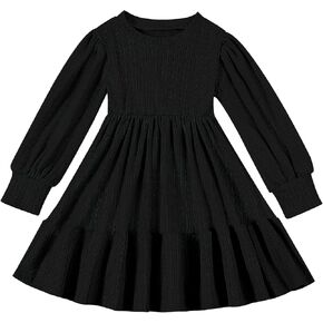 Toddler Dress Fall Winter Baby Girls Dresses Long Sleeve Sweater Ribbed Knit Ruffle Hem Dresses for Girls Swing Dress