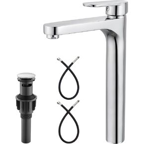 Vessel Sink Bathroom Tall Faucet One Hole Single Handle Basin Mixer Tap Lavatory Vanity Brass Pop Up Drain Included Deck Mount Modern Tall Bathroom Faucet,Matte Black