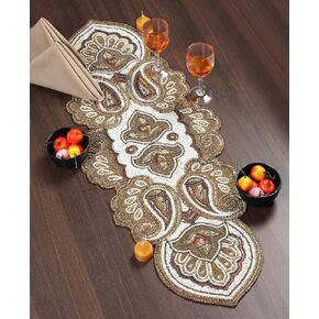 Christmas Red Table Runner, Christmas Beaded Table Runner, Glitz Beaded Table Runner - Table Mat for Harvest Xmas Easter Thanksgiving Wedding Family Party Decoration - 13x36 Paisley - Maroon Gold