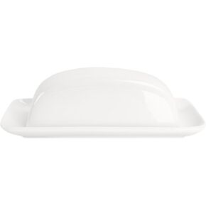 Butter Dish With Lid For Countertop, Porcelain Butter Holder with Lid, Butter Container Perfect for East and West Coast Butter, Durable & Sturdy Butter Keeper (6 Inch Round)