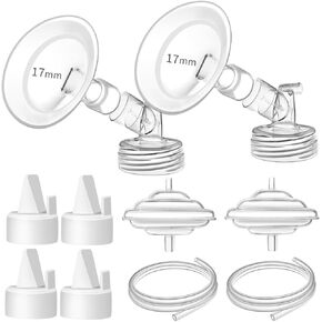 PumpMom-us 17mm Pump Parts for Spectra S2 Spectra S1 Spectra 9 Plus Breast Pump Flanges, 17 mm Flange Backflow Protector Tubing Duckbill Valves, Not Original Spectra Pump Parts