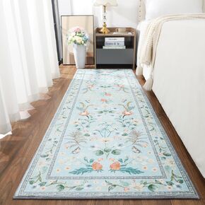 Przemy Rugs for Living Room Bedroom, 5x7 Washable Boho Large Area Rug, Shag Non Slip Low Pile Carpet, Floral Vintage Floor Rug for Kids Dorm Nursery Office Playroom Indoor Decor, Purple