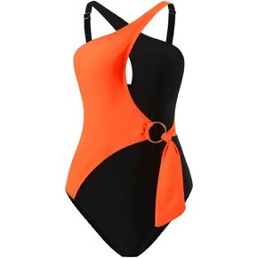 WeeH Women One Piece Swimsuit Color Block Bathing Suit Front Cross Swimwear Beach Bikini