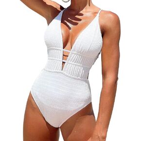 Women's One Piece Swimsuit Tummy Control Bathing Suits V Neck Swimwear Sexy Monokini
