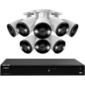 Lorex Fusion 4K (16 Camera Capable) 4TB Wired NVR System with Bullet Cameras Featuring Smart Deterrence and Two-Way Talk