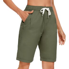 Msmsse Women's Bermuda Knee Length Shorts Cotton Casual Cargo Long Shorts for Athletic Walking Workout