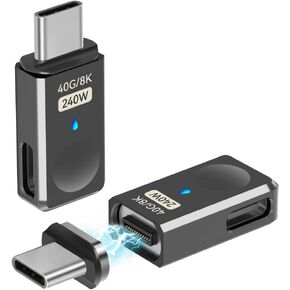 240W USB C Magnetic Adapter Side Port 2 Pack, Straight Magnetic USB Type C Adapter 24 Pins with USB4 40Gbps 8K 60Hz for Thunderbolt 3/4, MacBook Pro/Air, Swtich and More Type C Devices