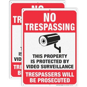 6 Pack No Trespassing Sign,Trespassers Will Be Prosecuted Sign,Video Surveillance Sign,Warning Sign,10 x 7 Inches 0.40 Aluminum Reflective,Indoor Or Outdoor Use for Home/Business CCTV Security Camera