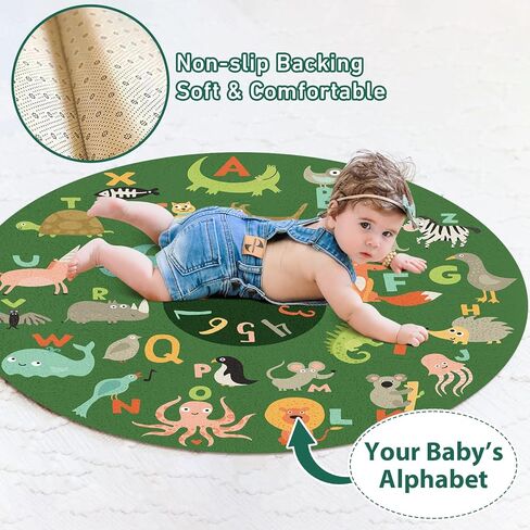 سجاد Rucekia Baby وقت اللعب على البطن مع اسم مخصص وتصميم أبجدي: سجاد أطفال على شكل حيوانات خضراء مخصصة للأولاد والبنات - هدايا مخصصة سجادة لحديثي الولادة لحضانة محايدة in Kuwait