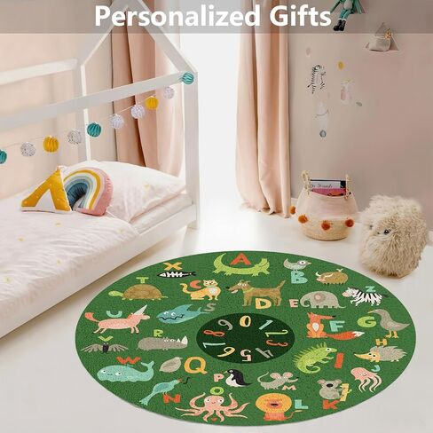 سجاد Rucekia Baby وقت اللعب على البطن مع اسم مخصص وتصميم أبجدي: سجاد أطفال على شكل حيوانات خضراء مخصصة للأولاد والبنات - هدايا مخصصة سجادة لحديثي الولادة لحضانة محايدة in Kuwait
