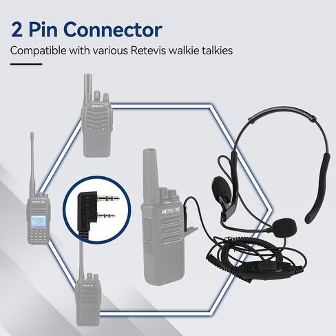 Retevis EHK014 2 Way Radio Headset with Mic,Behind Head Walkie Talkie Headset,for Retevis RT22 RT21 RT68 H-777 H777S,Compatible with Baofeng UV-5R BF-F8HP Walkie-talkie,Two Way Radio Headset(1 Pack) in Saudi Arabia
