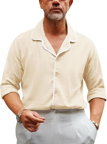 Runcati Mens Button Down Long Sleeve Shirts Cotton Linen Casual Shirt Summer Beach Shirts in Saudi Arabia