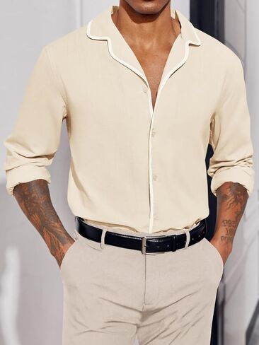 Runcati Mens Button Down Long Sleeve Shirts Cotton Linen Casual Shirt Summer Beach Shirts in Saudi Arabia