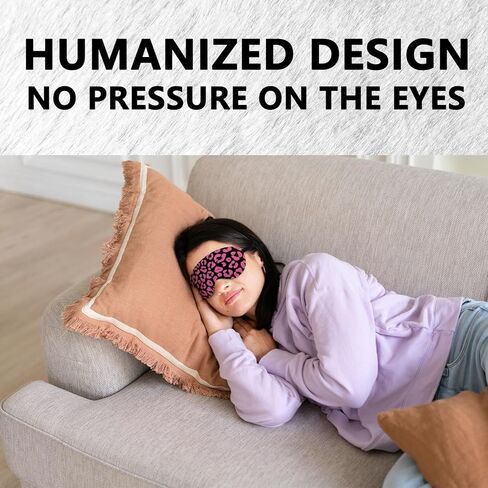 قناع العين الحريري من بريبي للنوم، قناع الفهد الأسود، قناع النوم الليلي بطبعة الفهد معصوب العينين وقابل للتعديل للنساء والفتيات، قيلولة أثناء السفر بالطائرة، غطاء العين قناع النوم الفهد الوردي in Kuwait